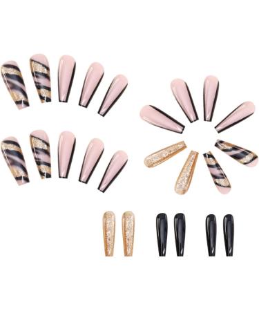 JUSTOTRY 24pcs Leopard French Press on Nails with Gold Glitter - Medium False Nails for Women - Acrylic Coffin Stick on Nails with Glue - Nail Art - Buy Online on GoSupps.com