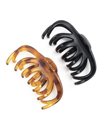 2 Pack 4.3 Inch Large Hair Claw Clips for Women Girls - Matte Nonslip Strong Hold Jaw Clamps (Black & Light Tortoiseshell) - Buy Online on GoSupps.com
