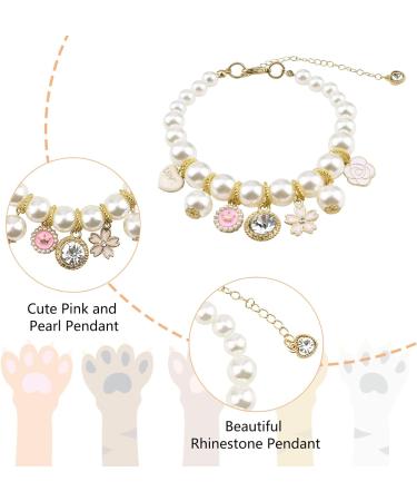 URROMA Pink Pet Pearl Collar - Adjustable Crystal Dog & Cat Necklace with Rhinestone Bling - Buy Online on GoSupps.com