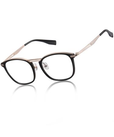 DUCO Blue Light Blocking Glasses For Men Blue Ray Glasses Oversized Computer Glasses Retro Square Fashion Eyeglasses 5223 Black