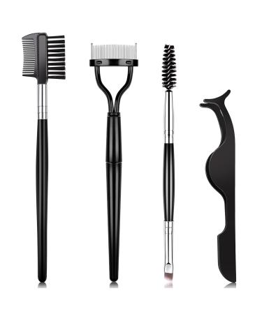 EBANKU Eyelash Comb Eyelashes Eyebrow Brush and Spoolie Double Ended Professional Eyelash Separator Tool Lash Comb Supplies Eyelash Applicator Tool (Black 4pcs)