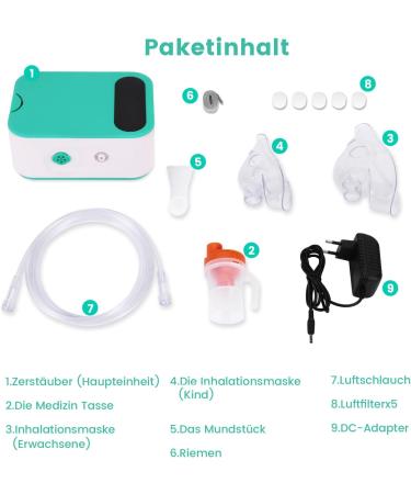 Hithinkmed Compressor Nebulizer Set for Kids & Adults | Inhalation Device with Mask & Mouthpiece | Fuzling Inhalator for Colds & Asthma | Green - Buy Online on GoSupps.com