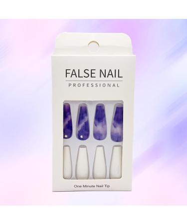 Luvadeyo Long Wave Press-On Artificial Nails - 24PC Gradient Blue White & Purple | Perfect for Women & Girls - Buy Online on GoSupps.com