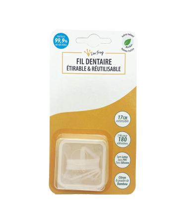 Lov'frog dental floss |Stretable and reusable |Environmentally friendly and 100% recyclable |Prevents mouth bleeding |Guaranteed latex PVC and silicone-free |Box with 3 dental silk