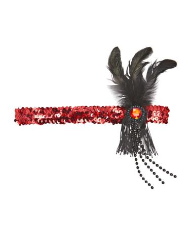 Amakando fiber headdress Charleston hair band red-black feather band 20s 30s hair band costume accessory women gatsby hair accessories feather jewelry