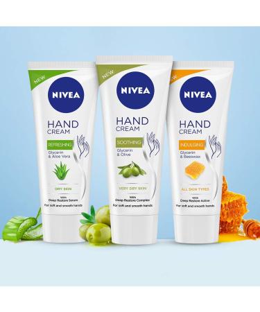 NIVEA Hand Cream Soothing Glycerin & Olive - 75g for Very Dry Skin | Hydrating Moisturizer for All Skin Types - Buy Online on GoSupps.com