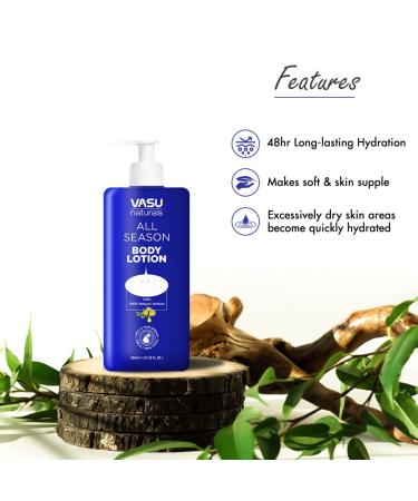 Vasu Naturals All Season Body Lotion - Shea Butter & Vitamin E - 48 HR Hydration - Soft & Supple Skin - 350ml - Ideal for All Seasons - Buy Online on GoSupps.com