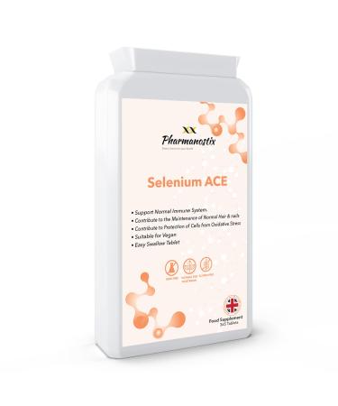 Selenium ACE with Vitamins A C & E 365 Vegan Tablets 12 Month Supply for Maintenance of Normal Hair Nails & Immune System Made in UK