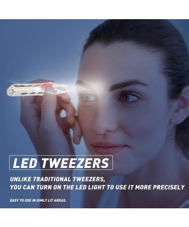 Lighted Stainless Steel Tweezers Set for Precision Hair Removal - Perfect for Facial or Eyebrows, Makeup, and Eyelash Hair Removal - 2 Pieces Included - Ideal for Men and Women - Buy Online on GoSupps.com