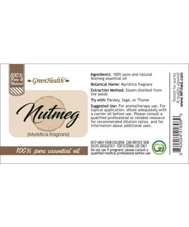 Nutmeg 1/6 fl oz (5 ml) Glass Bottle 100% Pure Essential Oil GreenHealth - Buy Online on GoSupps.com