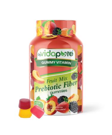 MYVIDAPURE Fruit Mix Prebiotic Fiber Gummies  Natural Strawberry Peaches & BlackBerry Flavor  Gelatin-Free  Non-GMO (60 Gummies)