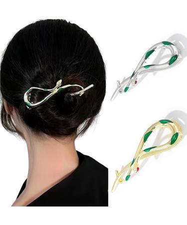 WODICO Realistic Snake Hair Clips - Set of 2 Snake Hair Accessories in Gold and Silver Alloy Material.
