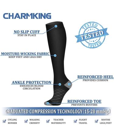 CHARKING Compression Socks 8 Pairs (15-20 mmHg) for Men & Women - Ideal for Athletic Running & Cycling - Large-X-Large, 10 Black/Grey - Buy Online on GoSupps.com