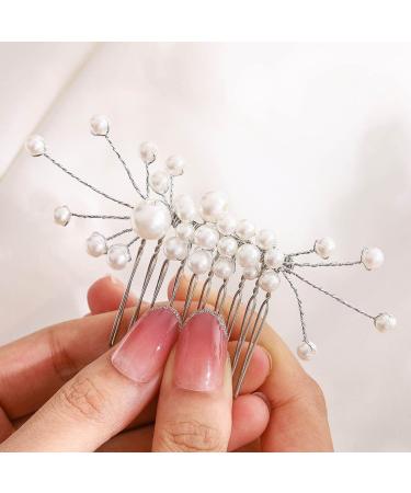 IYOU Bridal Wedding Hair Combs Silver Pearl Side Comb headpiece Bride Hair Accessories for Women and Girls