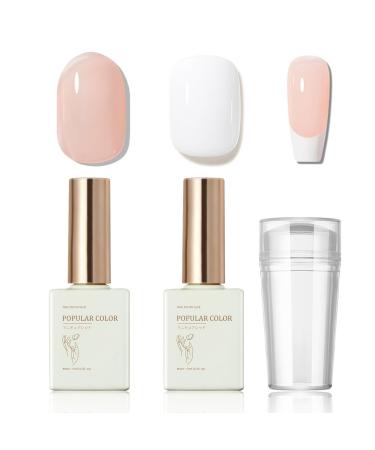 Gel Nail Polish Set French Manicure Kit with Nude & White Gel Nail Polish and Nail Stamp Pure White Nail Polish for French Tips Soak Off UV/LED Nail Polish for Nail Art DIY at Home
