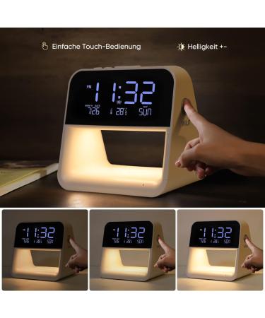 Buy Wilit LED Bedside Lamp - Touch Dimmable Alarm Clock & Night Light with Charging Function | 3 Brightness Levels & Thermometer for Kids & Adults - Buy Online on GoSupps.com
