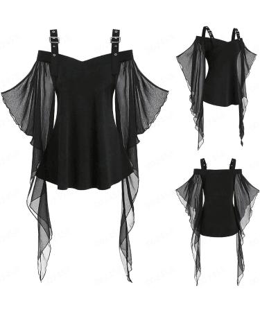 Women's Gothic Witch Halloween Cold Shoulder Blouse, Vintage Steampunk Renaissance Shirt - Black Large - Buy Online on GoSupps.com