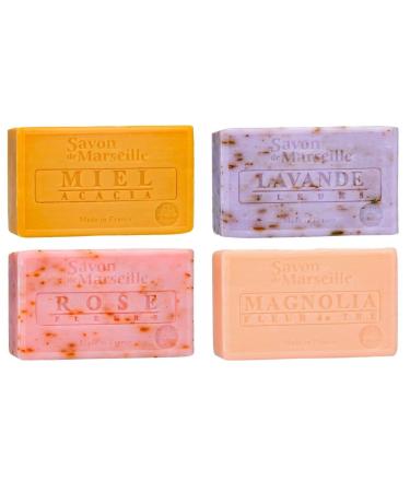 Le Chatelard 1802 Marseille soap 4 x 100 grams in scents honeylavenderrosemagnolia