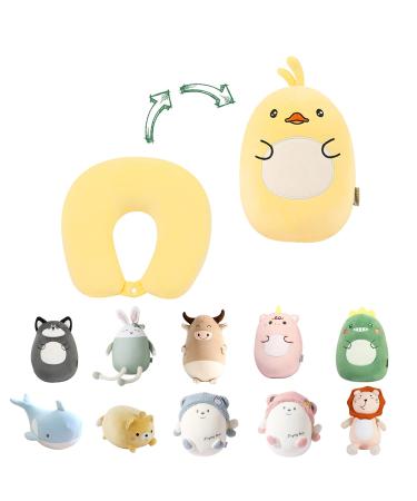 JOYRAVO Kids Travel Pillow - 2-in-1 Deformable Neck Pillow Soft U-Shaped Pillow with Cute Plush Animals Comfy Sleep and Play Companion for Airplanes Cars and Travel - Yellow Duck - Buy Online on GoSupps.com