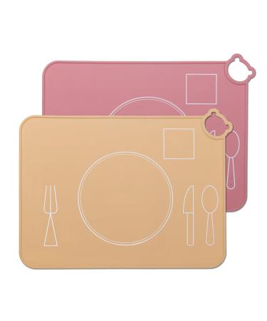 Silicone Placemats for Kids Montessori Toddler Dining Mat Baby Portable Food Mat Travel Set of 2(Yellow)
