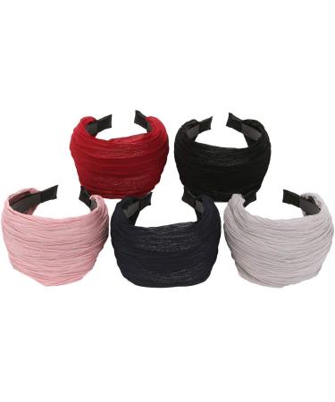 LONEEDY 5 Pack Wide Hard Headband for Women and Girls - Pleated Cloth Fabric Hair Hoop Accessories - Mixed Colors A - Buy Online on GoSupps.com