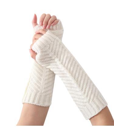 Autumn and winter men and women's fishbone-warm gloves made of knitted wool with half fingers fingerless sleeves paint clothing white unit size