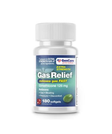 GenCare -Extra Strength Gas Relief Simethicone 125mg (180 Softgels) Maximum Strength Anti Gas Pills for Bloating Relief Pressure & Discomfort - Compare to Generic Extra Strength Gas X