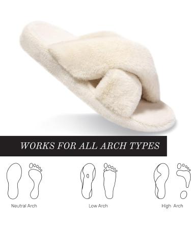 Orthotic Insole Arch Support Women's Fuzzy Cross Band Slippers - Cream - Buy Online on GoSupps.com
