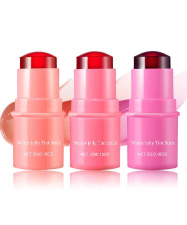 3 Colors Water Jelly Tint Stick Milk Cooling Water Jelly Tint Lip Gloss Milk Jelly Tint Jelly Blush Stick Natural Lasting Blush Lip Gloss Stick Blusher Highlighter Makeup Sheer Lip & Cheek Stain