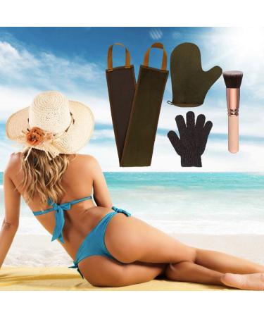 4 Pack Self Tanning Kit with Mitt, Back Applicator, Exfoliating Glove & Face Tanner Brush - Brown - Buy Online on GoSupps.com