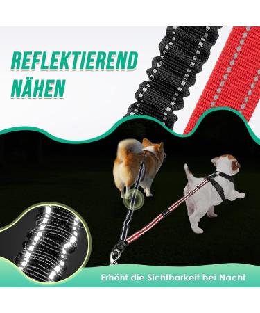 NASJAC Double Dog Leash - No Tangling 360 Rotatable Adjustable Shock-Damping Bungee Leash for Small Medium Large Dogs - Black & Red - Buy Online on GoSupps.com