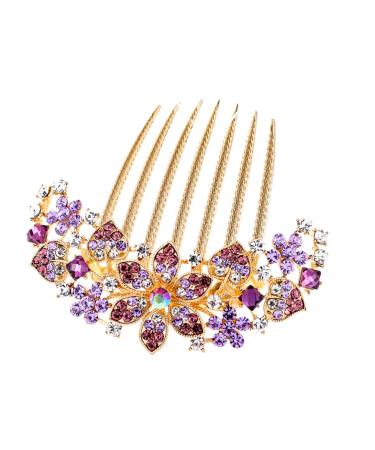 FRCOLOR Rhinestone Flower Hair Comb Vintage Inlaid Flower Hair Comb Crystal Bridal Hair Side Comb Wedding Headpieces Decorative Hair Accessories for Women Girls (Purple)