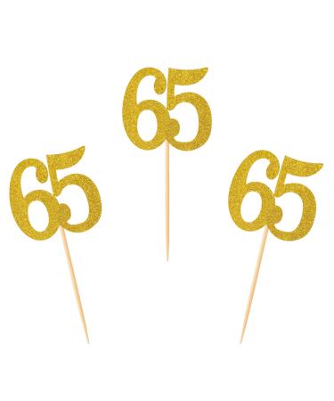 Donoter 50pcs 65th Cupcake Toppers Gold Glitter Number 65 Cake Picks for Birthday Anniversary Party Decoration