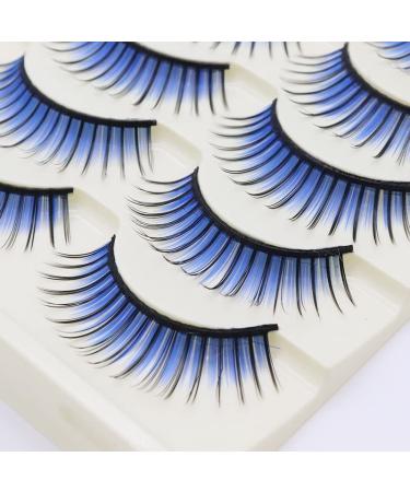 LSTHK False Eyelashes 5 Pairs of 3D Fake Lashes Natural Look Colourful False Eyelashes Fluffy False Eyelashes for Work Dating Party Cosplay (Blue)