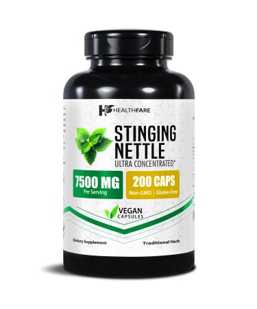 Healthfare Stinging Nettle Root Extract 7500mg | 200 Vegan Capsules | Extra Strength Herbal Supplement | Supports Prostate Urinary & Hair Health | Non-GMO Gluten-Free | Made in USA