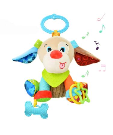 NA Hanging Car Seat Stroller Toys with Teether for Babies 6 to 12 Months  Soft Plush Toy Dog Design for Crib Mobile  Baby Soothing Teething Toys for 3-6 Months  Newborn Gifts for Girls Boys