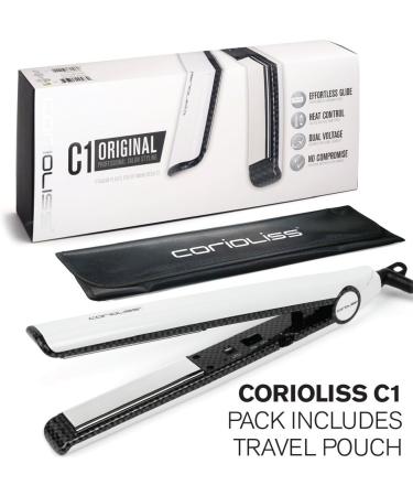 Corioliss C1 Professional Titanium Hair Styling Iron - White Carbon Fiber 1 Ceramic Plates Anti-Frizz & Heat Resistant Pouch - Perfect for Straightening Curls & Flicks - International Shipping Available - Buy Online on GoSupps.com