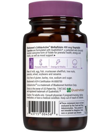 BlueBonnet Nutrition CellularActive Methylfolate 400 mcg Formulated with Quatrefolic Energy Mood and Prenatal Health* Vegan Gluten-Free Non-GMO and Kosher 60 Vegetable Capsules 60 Servings 60 Count (Pack of 1) - Buy Online on GoSupps.com