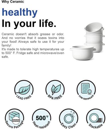 LE TAUCI Soup Bowls With Handles 28 Ounce Set of 4 - White Ceramic Bowls for Soup, Chili, Beef Stew - Buy Online on GoSupps.com