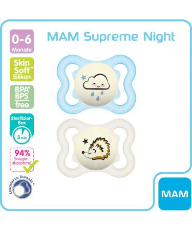 MAM Dental Pacifier Supreme Night 0-6 Months - Pack of 4 Skin Soft Silicone Tooth Friendly International Shipping - Buy Online on GoSupps.com
