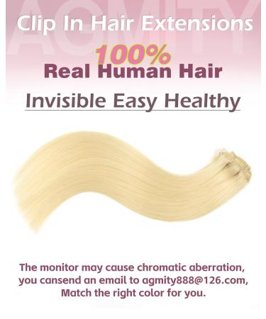 Agmity Clip In Extensions - Real Human Hair 50cm #613 Bleach Blonde 120g 7 Pieces Invisible & Smooth - Buy Online on GoSupps.com
