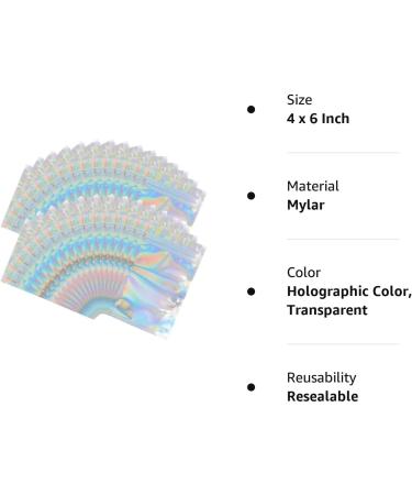 Holographic Resealable Bags - 100 Pack 4x6 Smell Proof Foil Ziplock Pouches for Food Storage & Party Favors - Buy Online on GoSupps.com