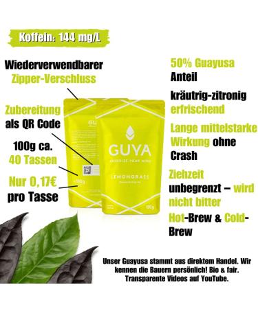 Bio Guayusa Tea with Lemongrass | 100g - Energize Your Mind | Natural Caffeine & Coffee Alternative | 40 Cups | Vl. Mhd Lemon Grass - Buy Online on GoSupps.com