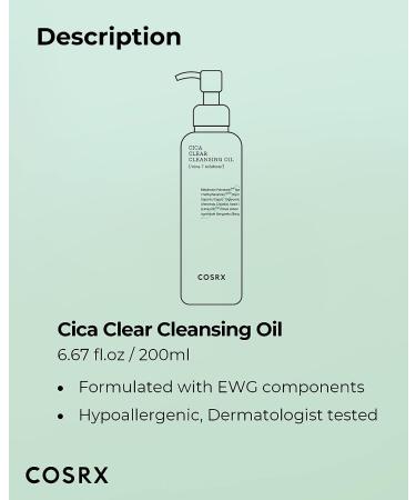 COSRX Pure Fit Cica Cleansing Oil 6.76 fl. oz | Purifying Lightweight Oil with CICA-7 Complex for Sensitive Skin - Buy Online on GoSupps.com