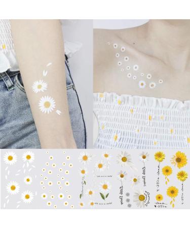12 Sheets Daisy Tattoo  Summer Flower Temporary Tattoo Sticker for Women Lady Girls  Body Art on Arm Shoulder Wrist Face Clavicle Pattern A