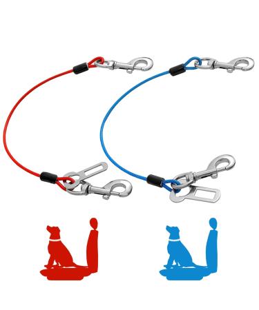 Mi metty strap -on dog car car bite -proof dog leash made of steel wire with car dog clock strapping belt car for all dogs red+blue 24 inch/60 cm