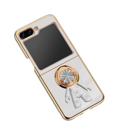 Tivenfezk nadoli for samsung galaxy z flip 5 astronaut hidden stand shell caricature ultra thin coating galvanized 360 ring stand soft silicone scratch -resistant cell phone case protective cover samsung galaxy z flip 5 white