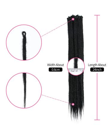 Buy Dsoar 24 Inch Synthetic Dreadlock Extensions - Handmade Soft Crochet Hair 0.6cm Thin Hip-Hop Style 20 Strands Color 1# - International Shipping Available - Buy Online on GoSupps.com