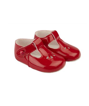 Early Days Baypods B617 T Bar with Petal Punch Pre Walker Baby Shoes Made in The Softest Faux Leather Made in England 2 UK Child Red Patent