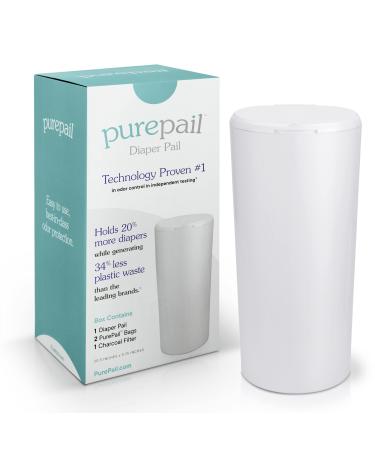 PurePail Classic Diaper Pail  White  Best in Odor Control with No Added Fragrance  Larger Capacity Holds 20% More Diapers  Greener Solution Generates 34% Less Waste  Cost Effective  No Canisters